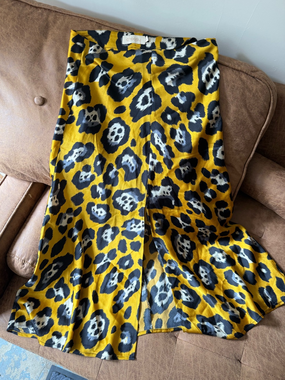 Gold Yellow Leopard Print Midi Skirt